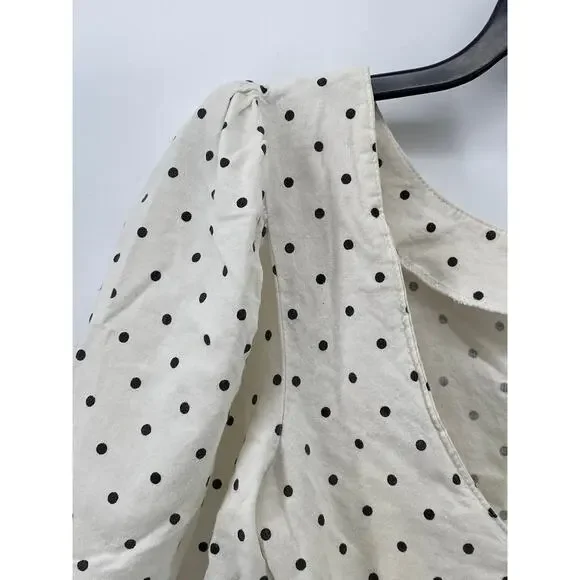 UNBRANDED Women's White-Black Micro Dot Print Balloon Sleeve Cropped Top SZ S - Picture 4 of 9